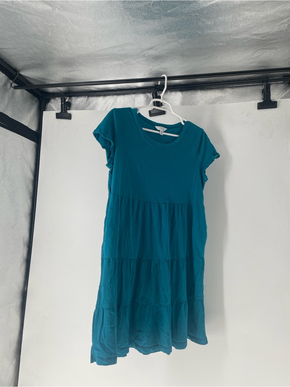 Women’s Teal Tiered Short-Sleeve Dress with pockets